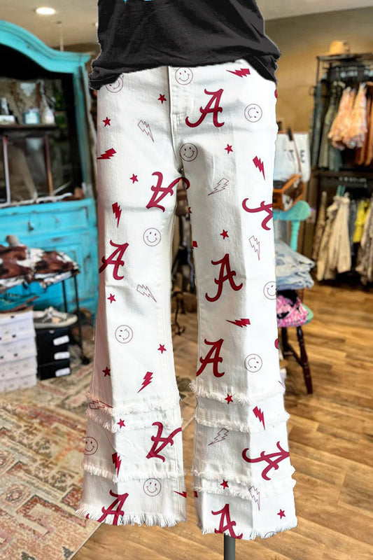 Alabama Gameday Football Print Fringed Hem Pants