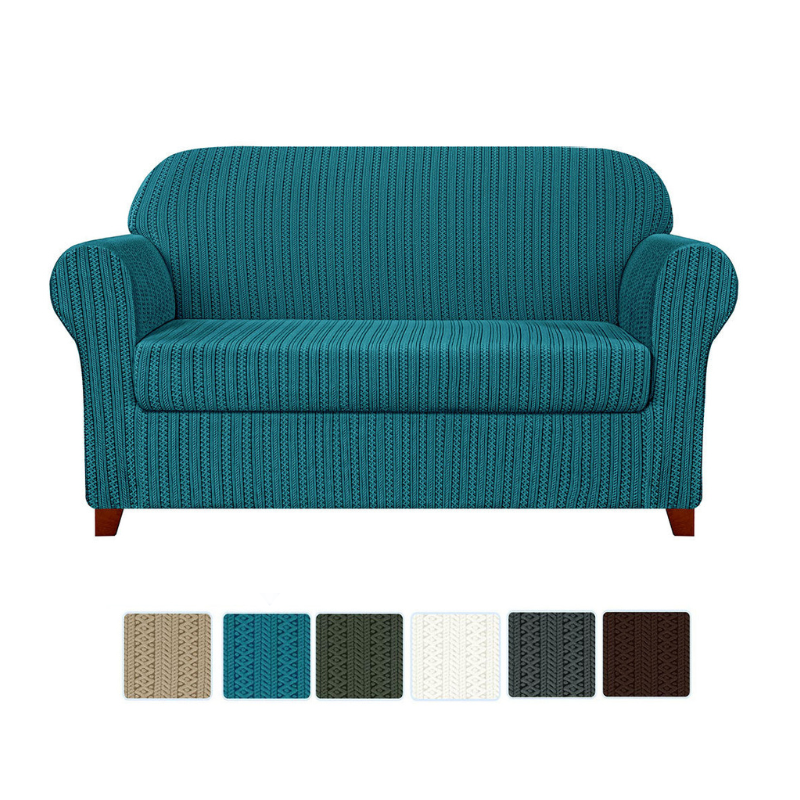 Knit and Stripes Stretch Sofa Slipcovers Includes Separate Seat Covers