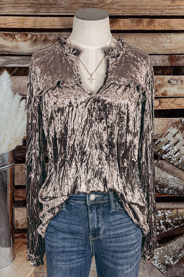 Ruffled Crinkled Velvet Blouse