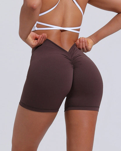 High Waist Hip Lift Back V Yoga Shorts Women's Nylon Tight Fitness Shorts