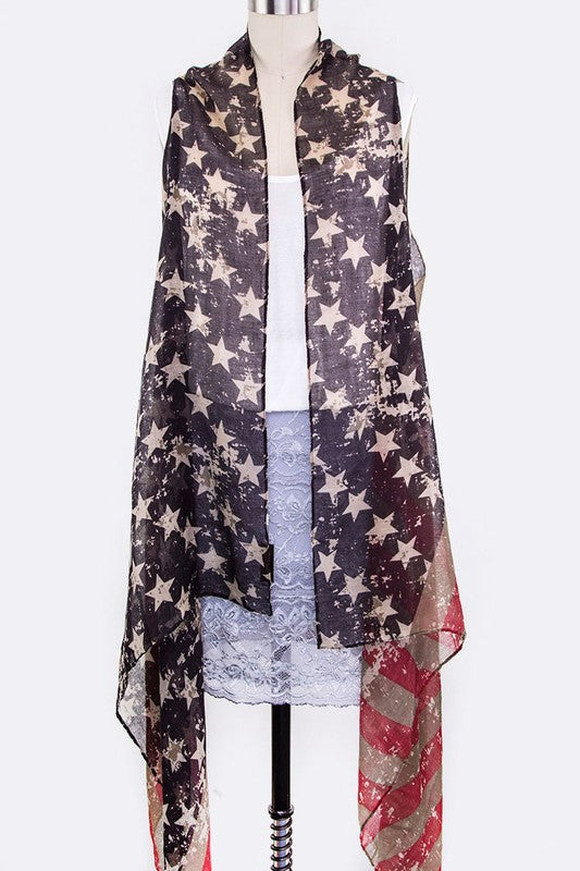 Vintage American Flag Sleeveless Cardigans Vest Duster