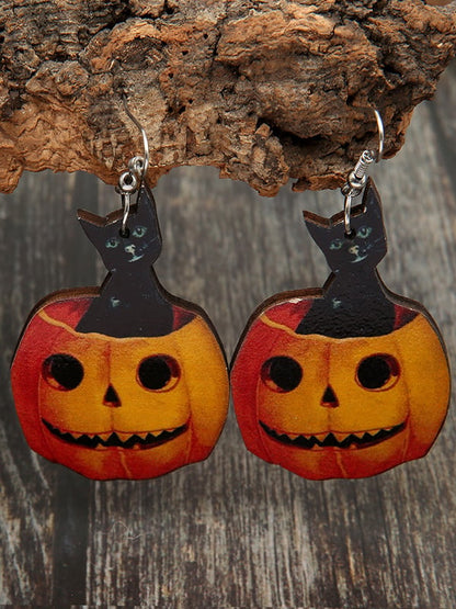 Halloween Pumpkin Accessory Wooden Earrings