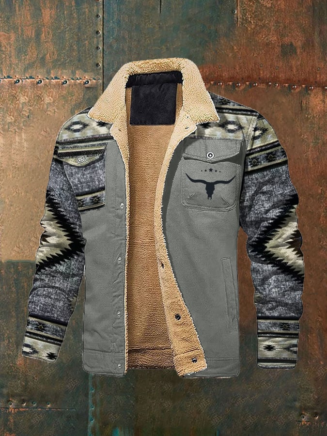 Men's retro western ethnic style winter fleece jacket