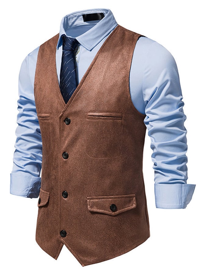 Men's Stylish Button Front Faux Suede Suit Vest