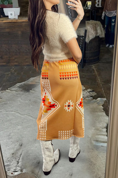 Vintage Western Aztec Pattern Slit Skirt