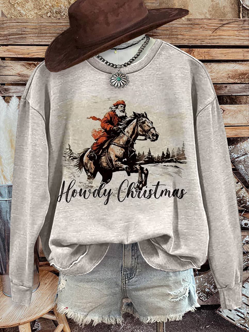 Howdy Christmas Print Casual Sweatshirt