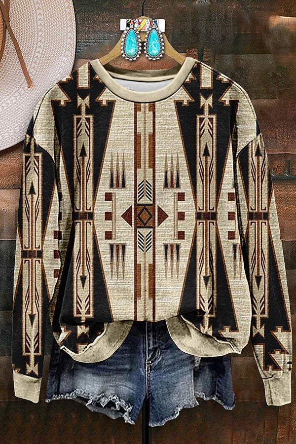 Retro Western Aztec Print Sweatshirt