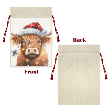 Christmas Gift Bag Vintage Santa Highland Cow