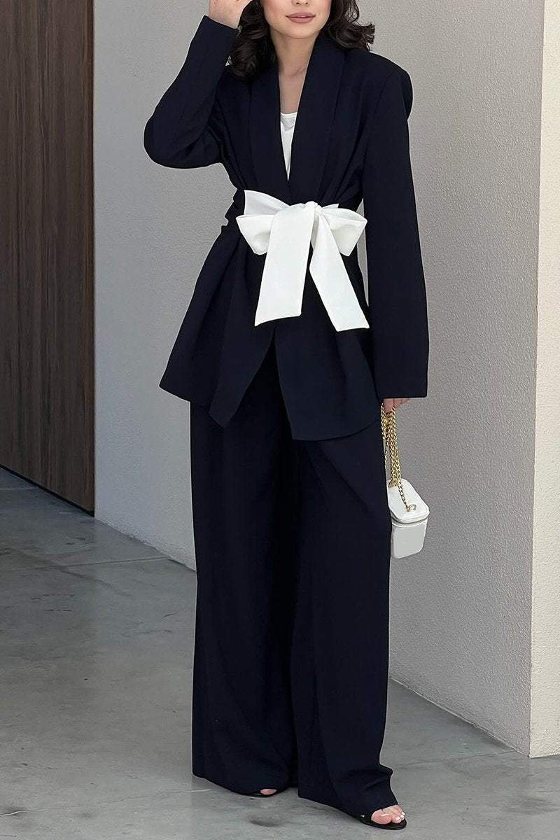 Women's Elegant Waist Tie Bow Pants Suit