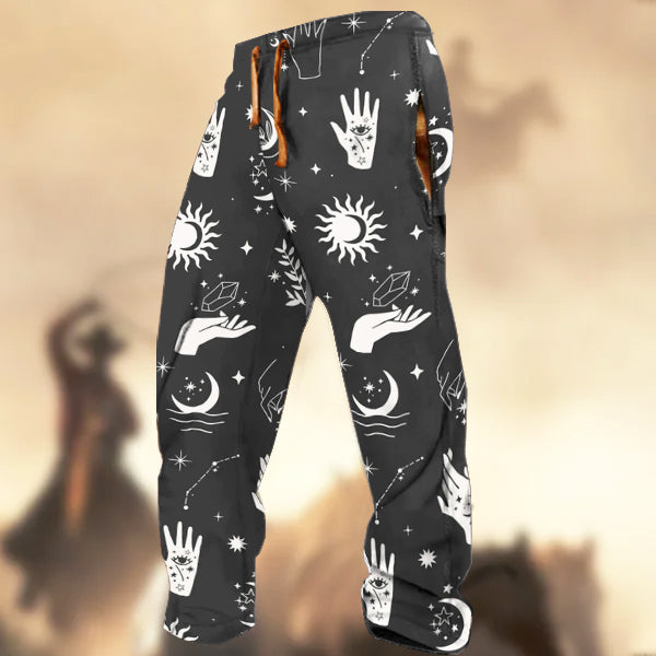 Men's Retro Country Western Sun Moon Stars Pint Casual Sweatpants