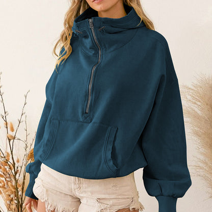 Hooded Sweatshirt Women's Trendy Sports Hoodie Zipper Drawstring Long Sleeve Top Jacket