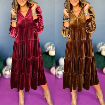 2024 New Sale 🎁🎄V Neck Velvet Dress