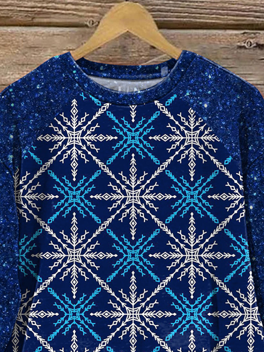 Winter Season Snowflake Pattern Printed Casual Sweatshirt