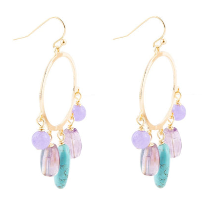 Barse Purple Periwinkle Amethyst and Blue Magnesite Golden Chandelier Earrings