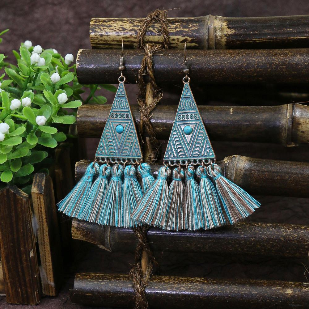 Bohemian Retro Tassel Antique Distressed Geometric Alloy Earrings