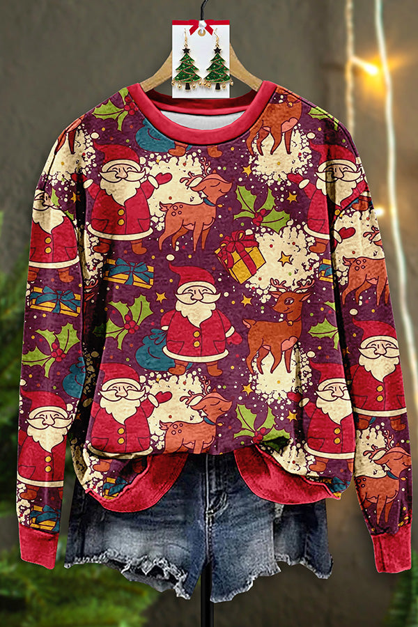 Vintage Santa Claus Print Sweatshirt