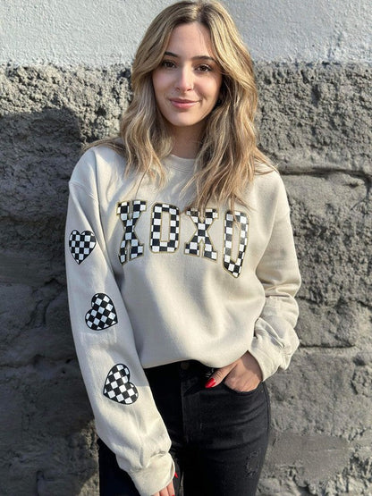 Checkered XOXO Neutral Sweatshirt