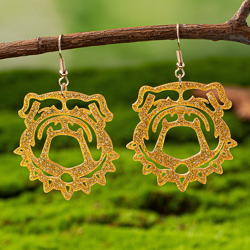 Sparkling Bulldog Hollow Earrings