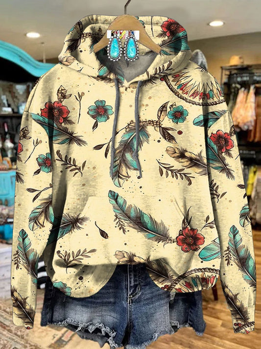 Boho Feather Art Print Casual Hoodie Sweatshirt