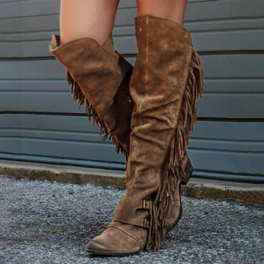 Low Heel Suede Winter Tassel Boots