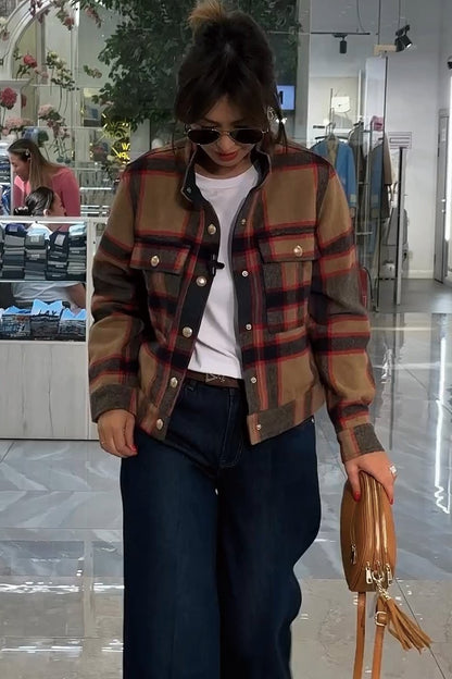 Women's check collar jacket