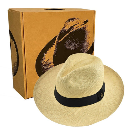 Original Panama Hat - Custom Band Color - Wide Brim Summer Fedora -  Natural Toquilla Straw - Handwoven in Ecuador - EA - HatBox Included-FREE SHIPPING