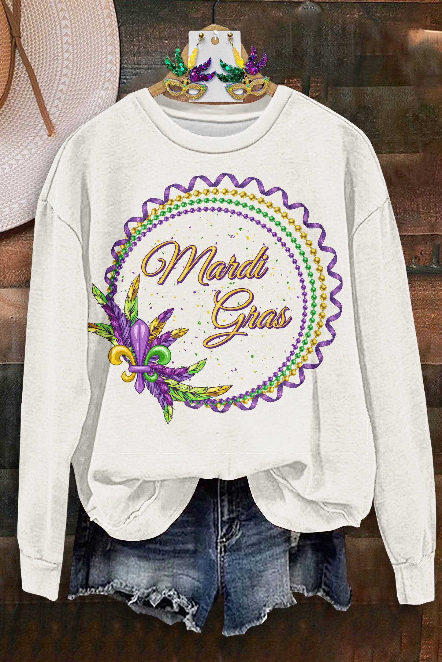 Casual Mardi Gras Print Sweatshirt