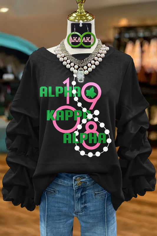 Alpha Kappa Alpha Sorority Print Pleated Sweatshirt