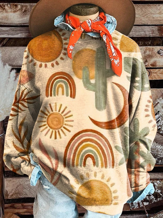 Vintage Western Print Casual Sweatshirt