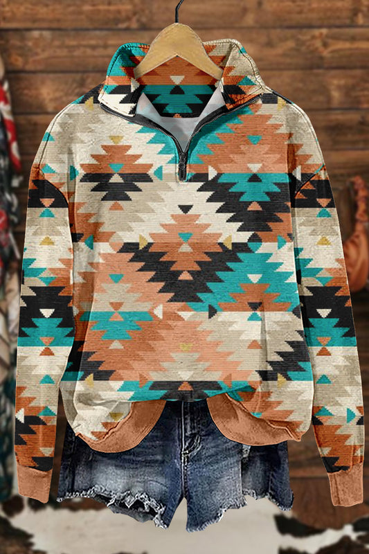 Retro Western Aztec Totem Print Sweatshirt