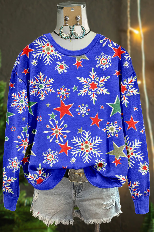 Bright Christmas Snowflake Print Sweatshirt