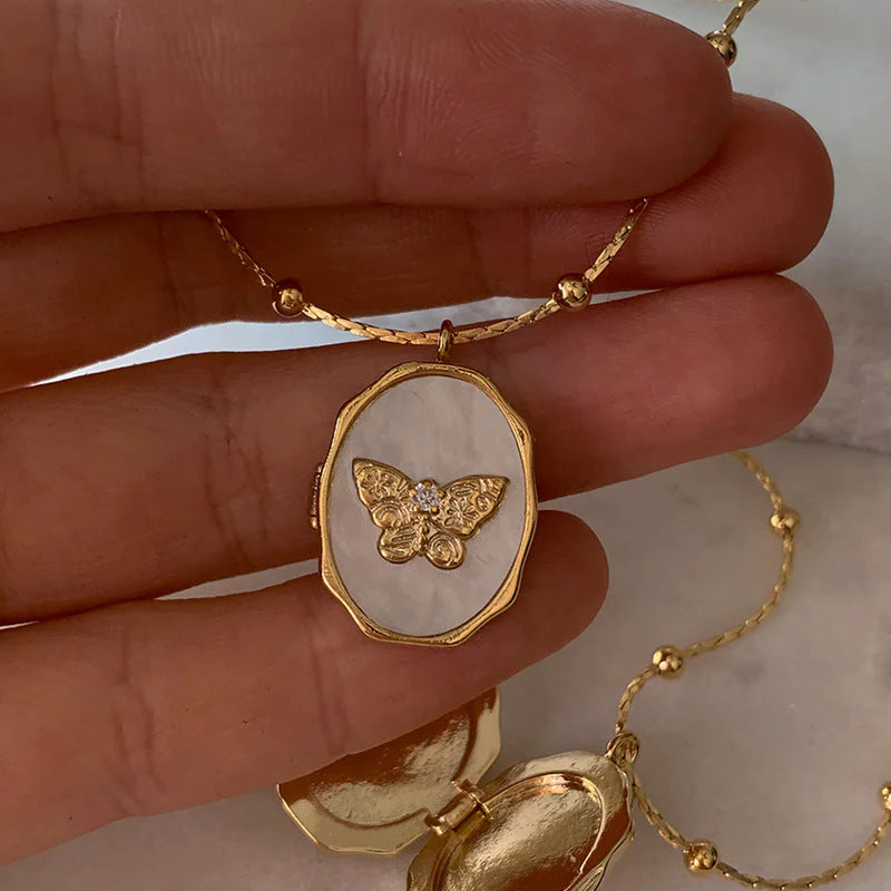 Women's Butterfly Shell Album Pendant Necklace