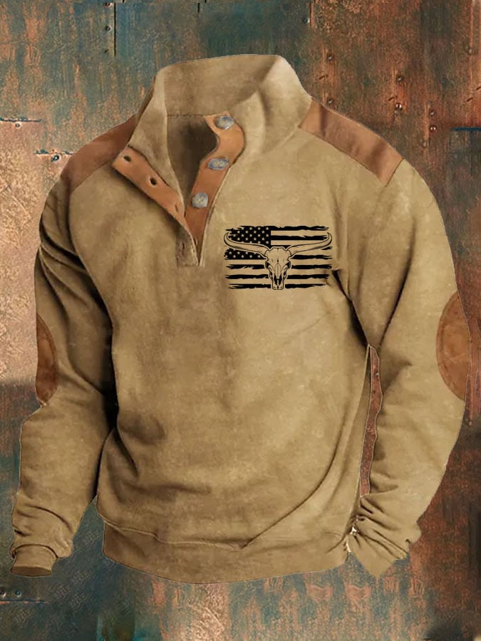 Men's Retro Western Button Print Sweatshirt