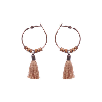 Women's Bohemian Retro Geometric Round Wooden Bead Earrings