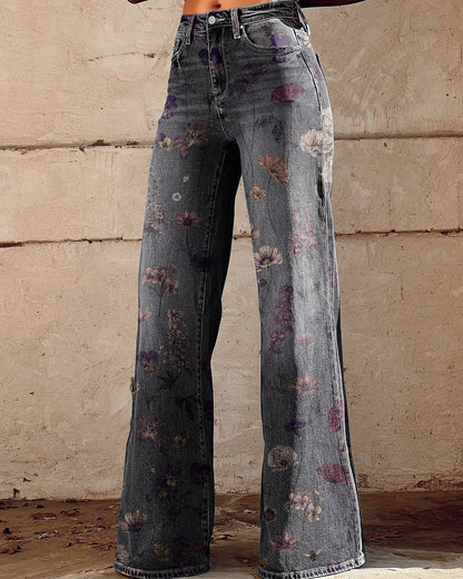 Women's Vintage Floral Print Casual Wide Leg Pants