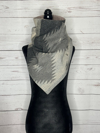 Women's Grey Western Aztec Warm Neck Hood