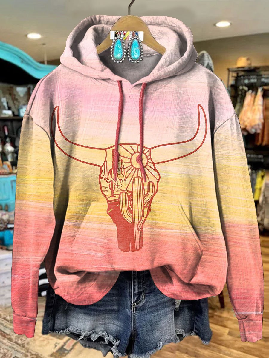 Western Sheep Head Art Casual Hoodie Sweatshirt