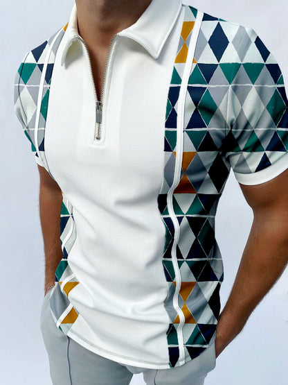 Men's geometric print casual polo shirt