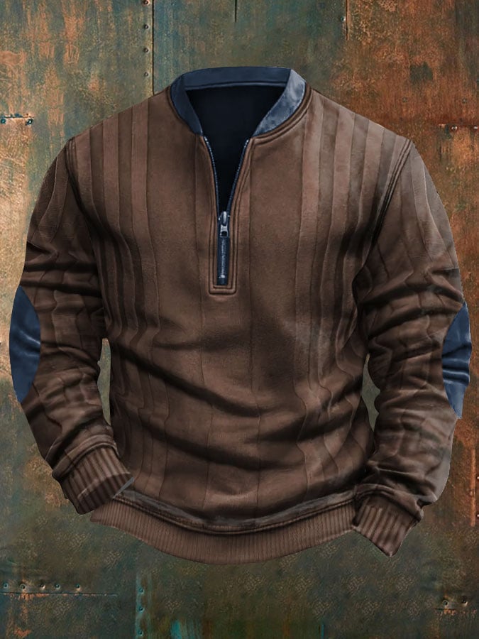 Men's Retro Solid Color Casual Pullover