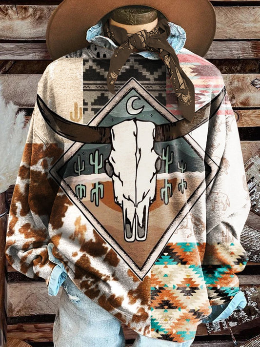 Western Print Casual Sweatshirt