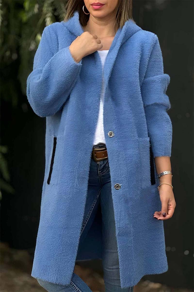 Women's Casual Loose Solid Color Hooded Coat