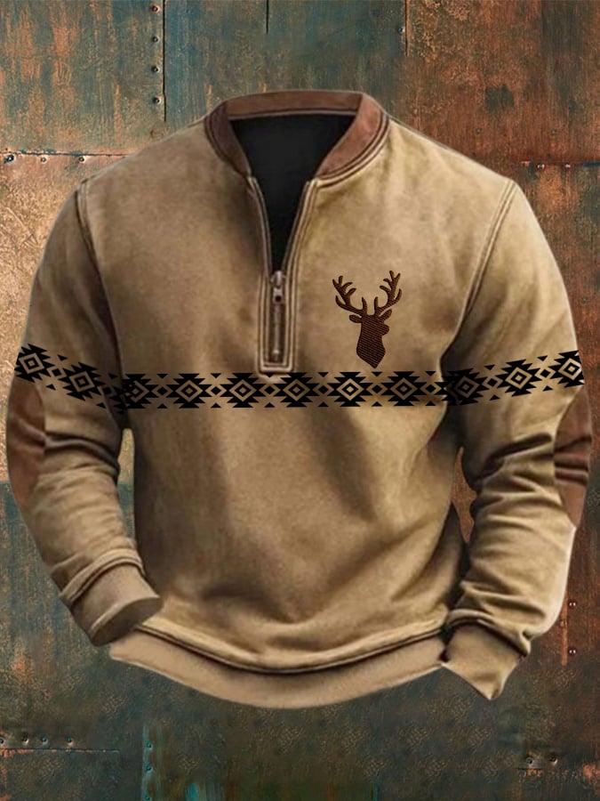 Men's Western Printed Zip Collar Sweatshirt