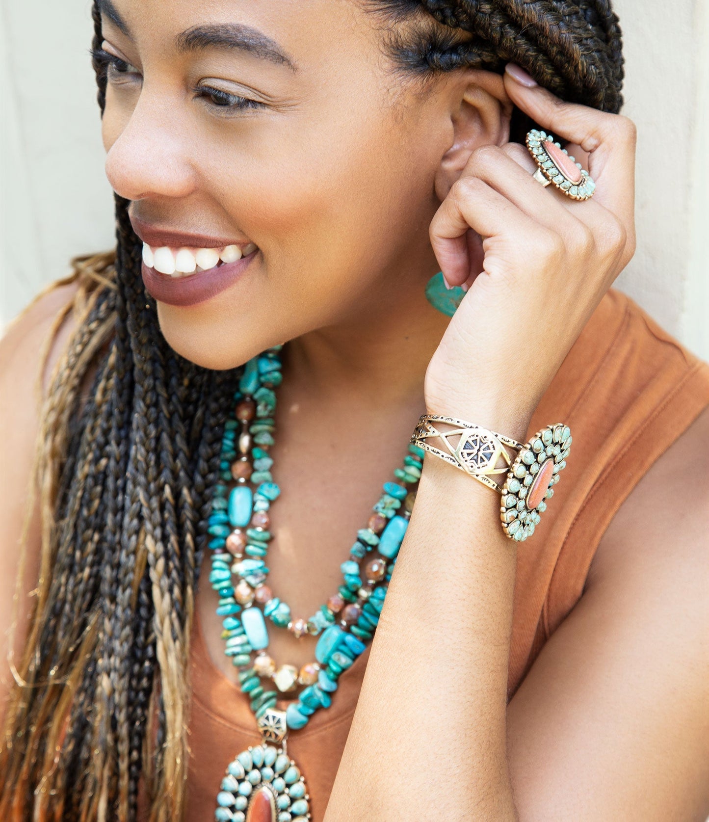 Sedona Turquoise Goldstone Statement Cuff Bracelet