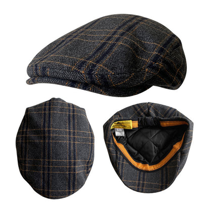 THE PEAKED Marl Flat Hat Patch-Harris Tweed