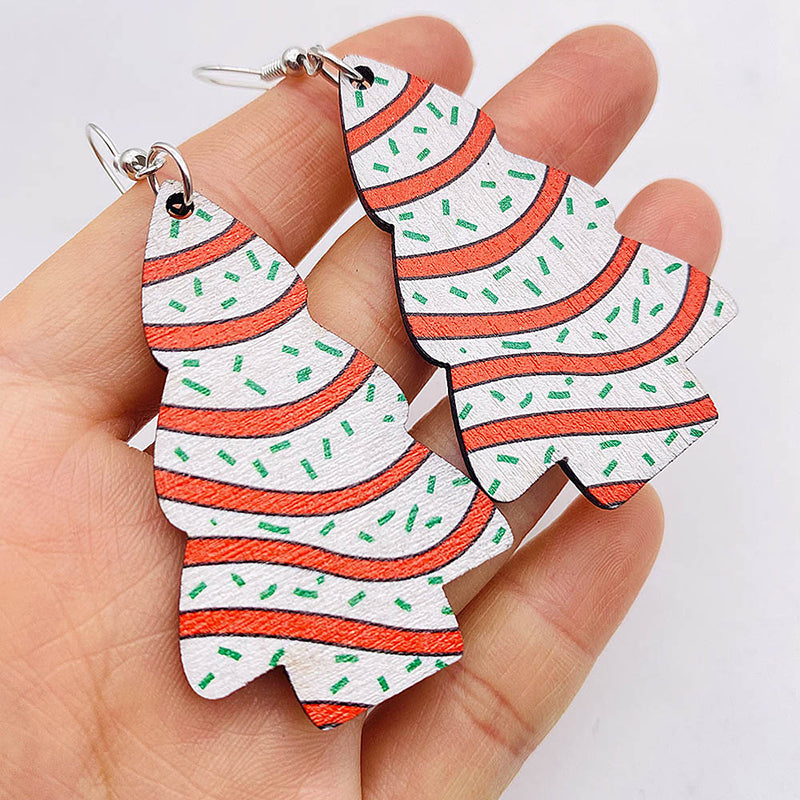 Christmas Tree Print Wooden Earrings