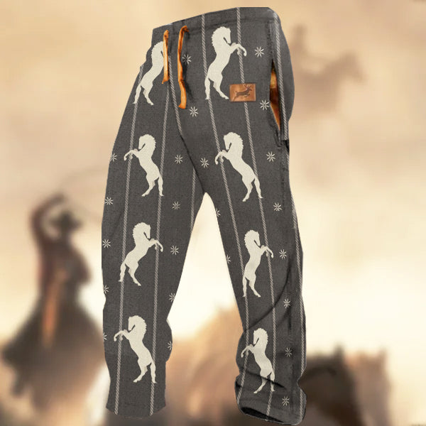 Men's Retro Country Western Western Horse Elk Logo Pattern Casual Sweatpants