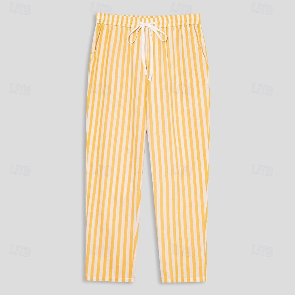 Men's Linen Straight Leg Striped Pants