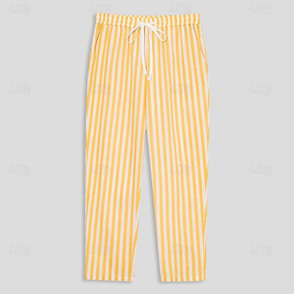 Men's Linen Straight Leg Striped Pants