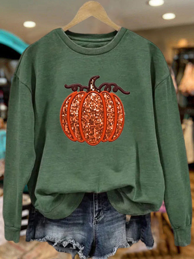 Women's Pumpkin Sequin Sweatshirt