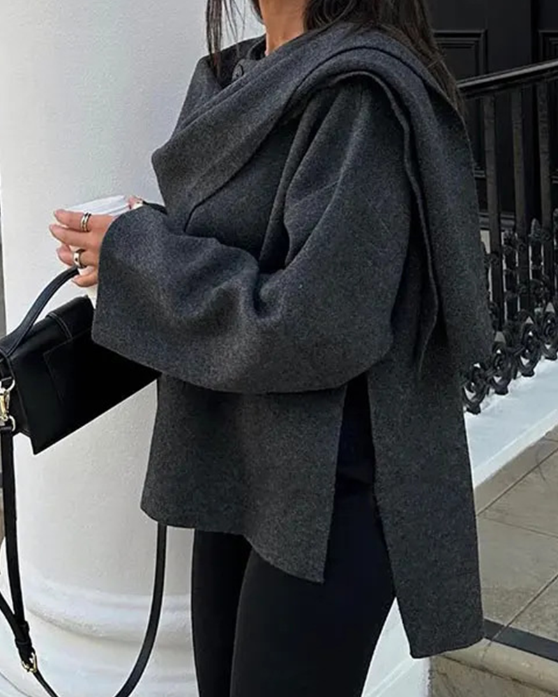 Asymmetric Scarf Knit long-Sleeved Coat